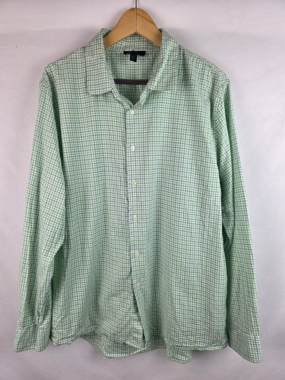 Magaschoni Man Men's Shirt Large Green Plaid Long Sleeve Button Down Top